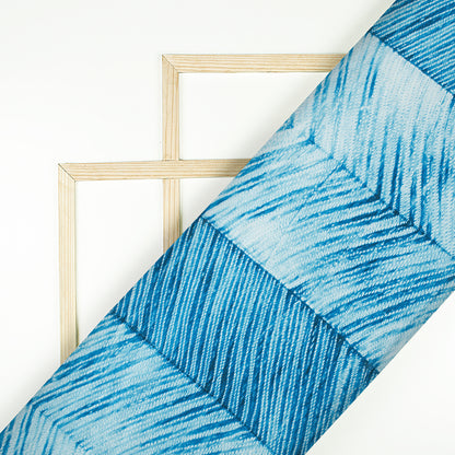 Prussian Blue Chevron Pattern Digital Print Crepe Silk Fabric