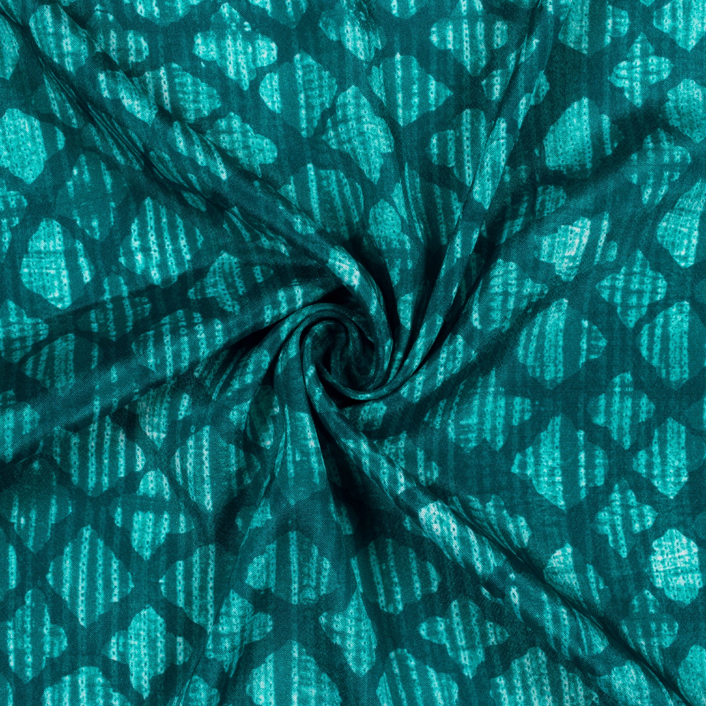 Teal Green Geometric Pattern Digital Print Crepe Silk Fabric