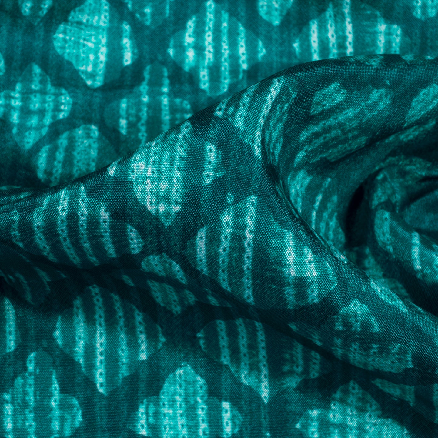 Teal Green Geometric Pattern Digital Print Crepe Silk Fabric