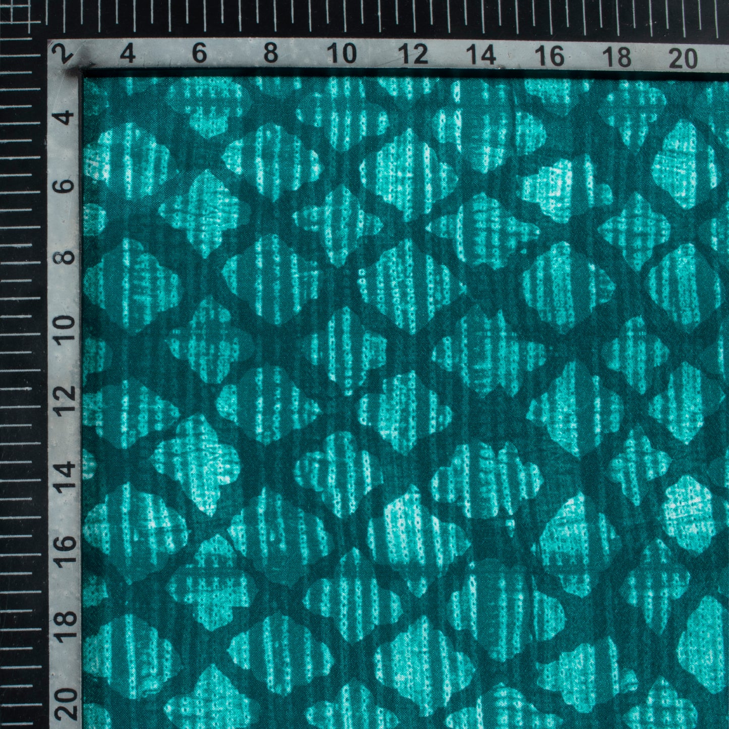 Teal Green Geometric Pattern Digital Print Crepe Silk Fabric