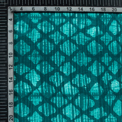 Teal Green Geometric Pattern Digital Print Crepe Silk Fabric