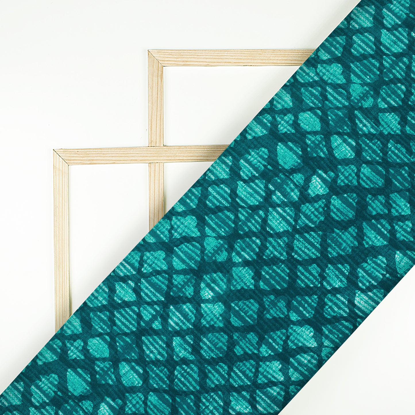 Teal Green Geometric Pattern Digital Print Crepe Silk Fabric