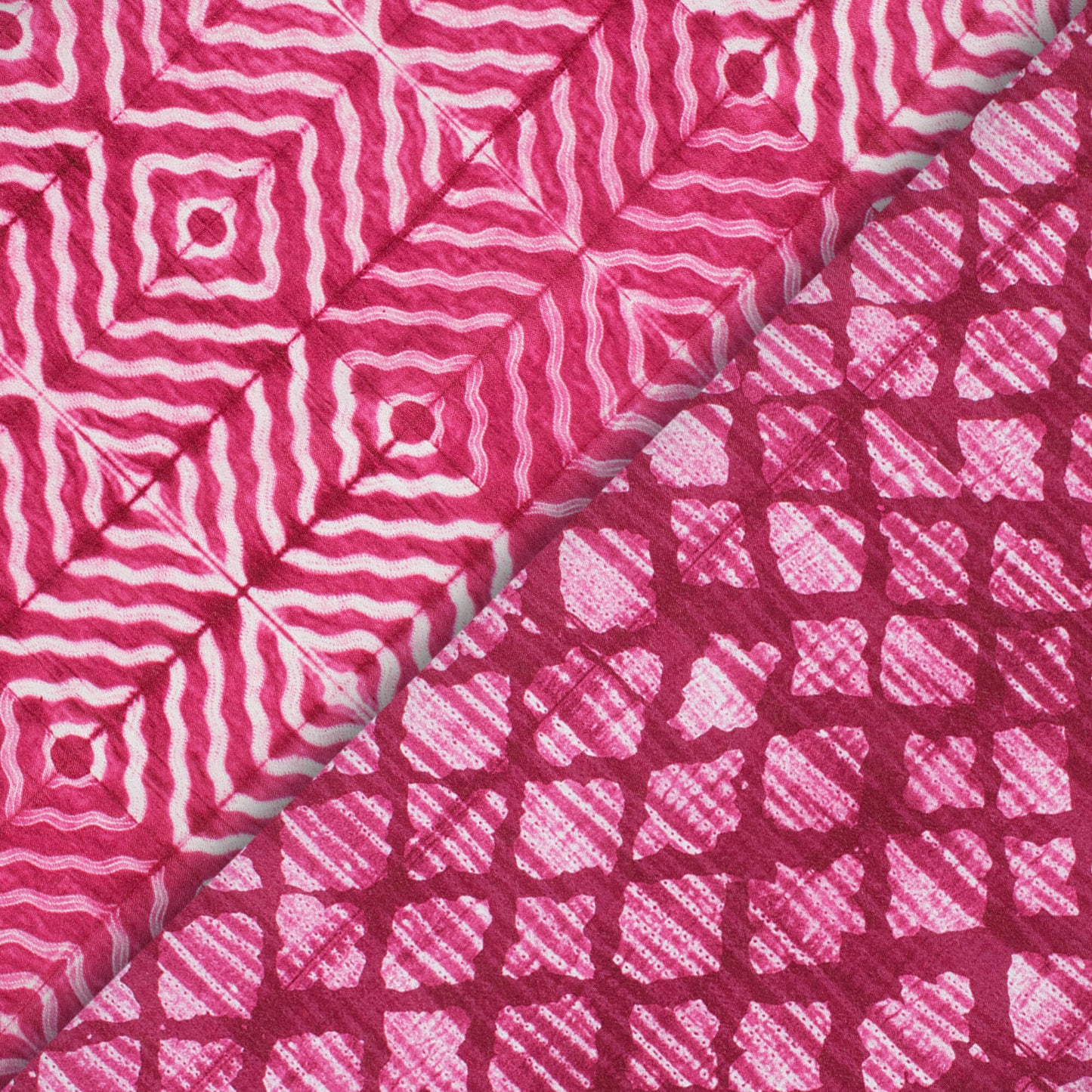 Rouge Pink Geometric Pattern Digital Print Crepe Silk Fabric