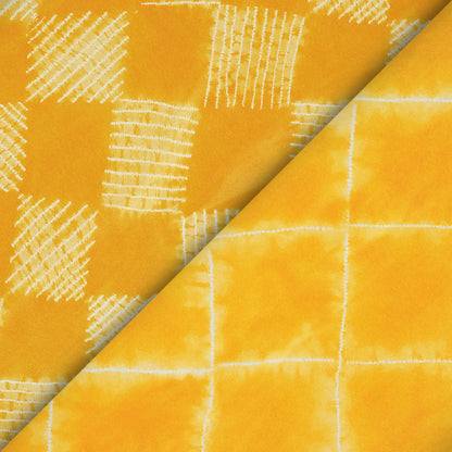 Amber Yellow Shiiborii Pattern Digital Print Crepe Silk Fabric
