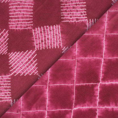 Dark Pink Shiiborii Pattern Digital Print Crepe Silk Fabric