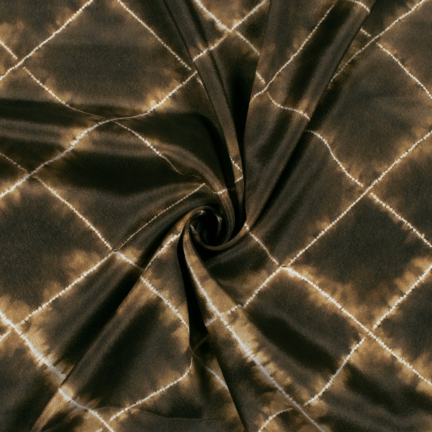 Brown And Black Shibori Pattern Digital Print Crepe Silk Fabric
