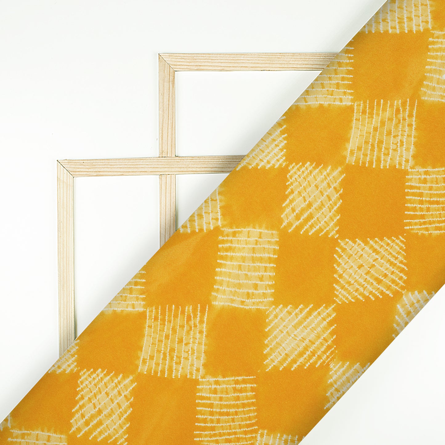 Amber Yellow Geometric Pattern Digital Print Crepe Silk Fabric