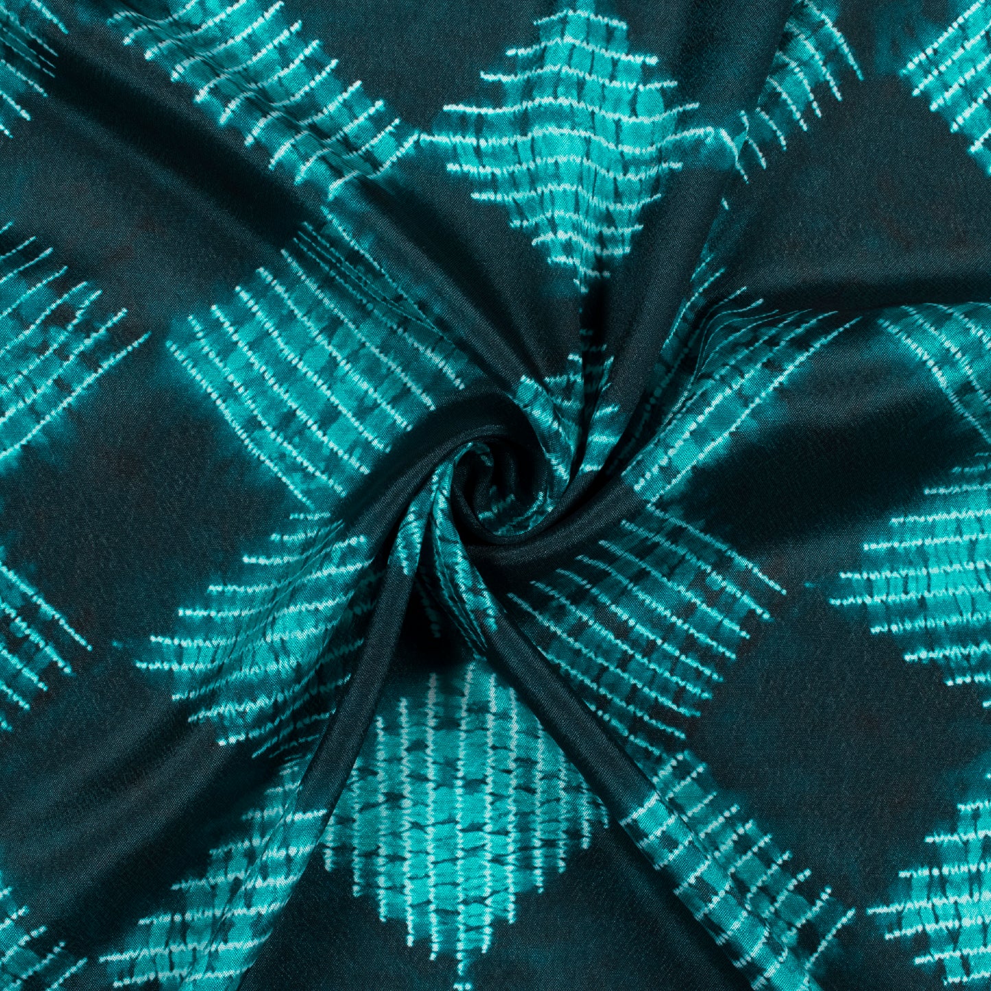 Dark Teal Green Geometric Pattern Digital Print Crepe Silk Fabric