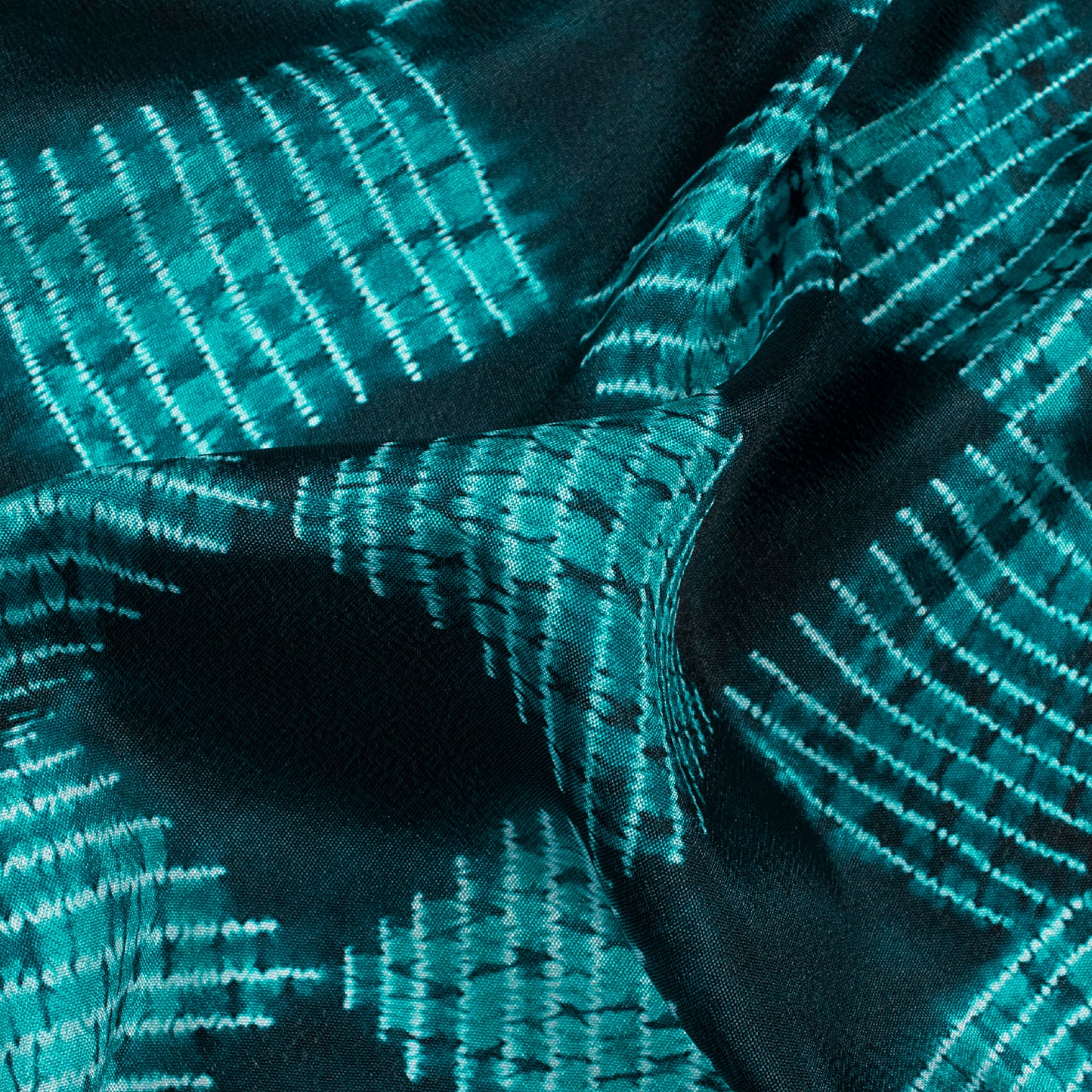 Dark Teal Green Geometric Pattern Digital Print Crepe Silk Fabric