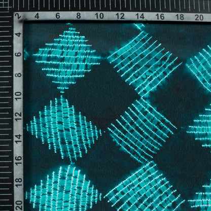 Dark Teal Green Geometric Pattern Digital Print Crepe Silk Fabric