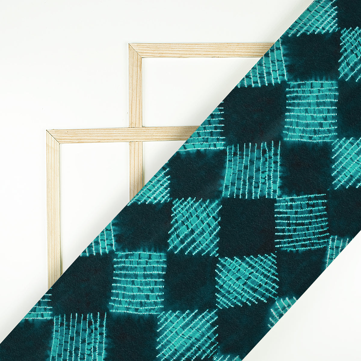 Dark Teal Green Geometric Pattern Digital Print Crepe Silk Fabric