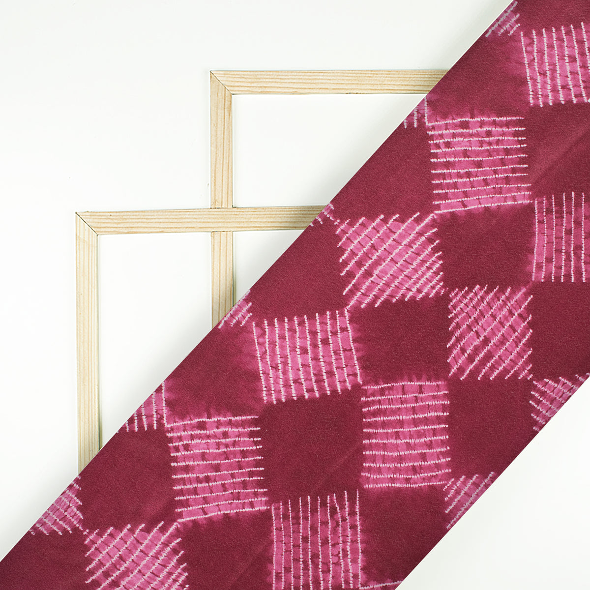 Dark Pink Geometric Pattern Digital Print Crepe Silk Fabric