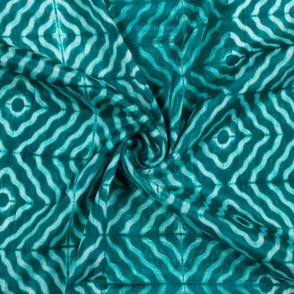 Teal Green Geometric Pattern Digital Print Crepe Silk Fabric