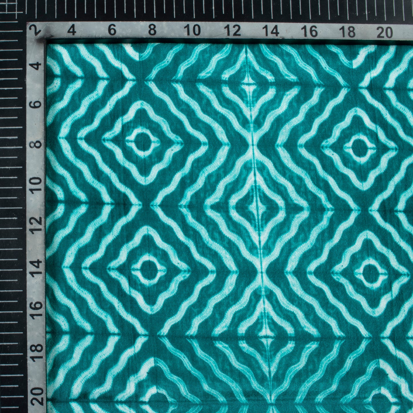 Teal Green Geometric Pattern Digital Print Crepe Silk Fabric