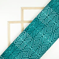 Teal Green Geometric Pattern Digital Print Crepe Silk Fabric