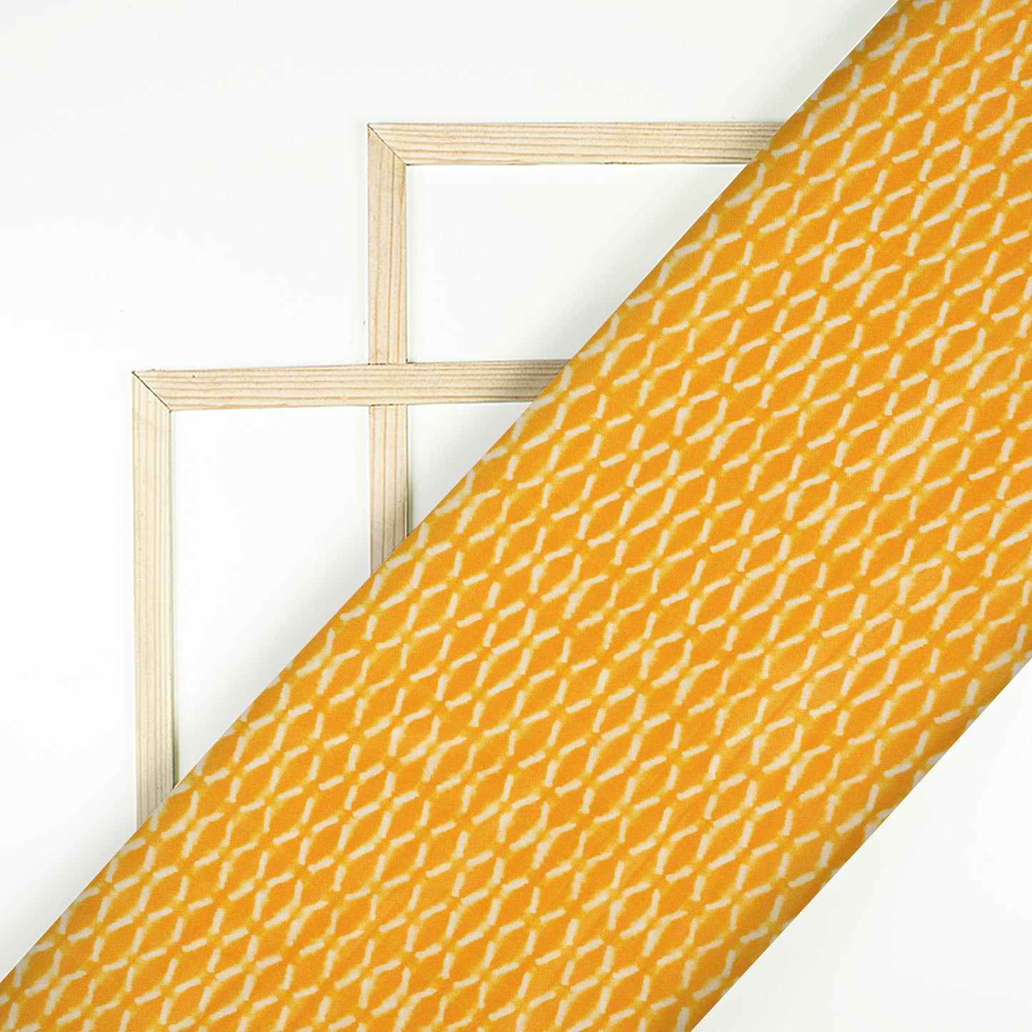 Amber Yellow Geometric Pattern Digital Print Crepe Silk Fabric