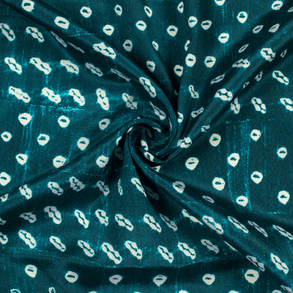 Dark Green And White Bandhanii Pattern Digital Print Crepe Silk Fabric