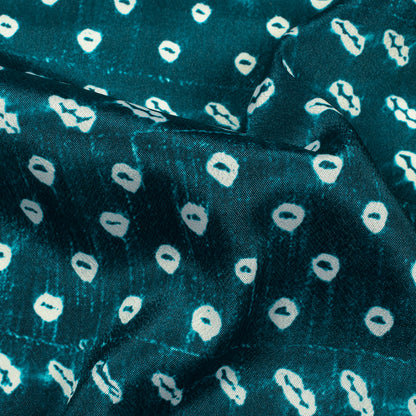 Dark Green And White Bandhanii Pattern Digital Print Crepe Silk Fabric