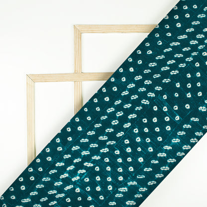 Dark Green And White Bandhanii Pattern Digital Print Crepe Silk Fabric