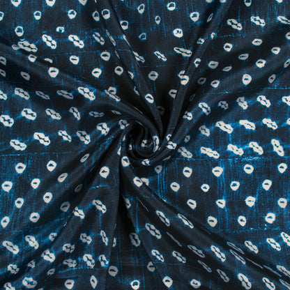 Navy Blue And White Bandhanii Pattern Digital Print Crepe Silk Fabric