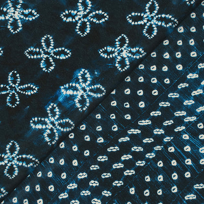 Navy Blue And White Bandhanii Pattern Digital Print Crepe Silk Fabric