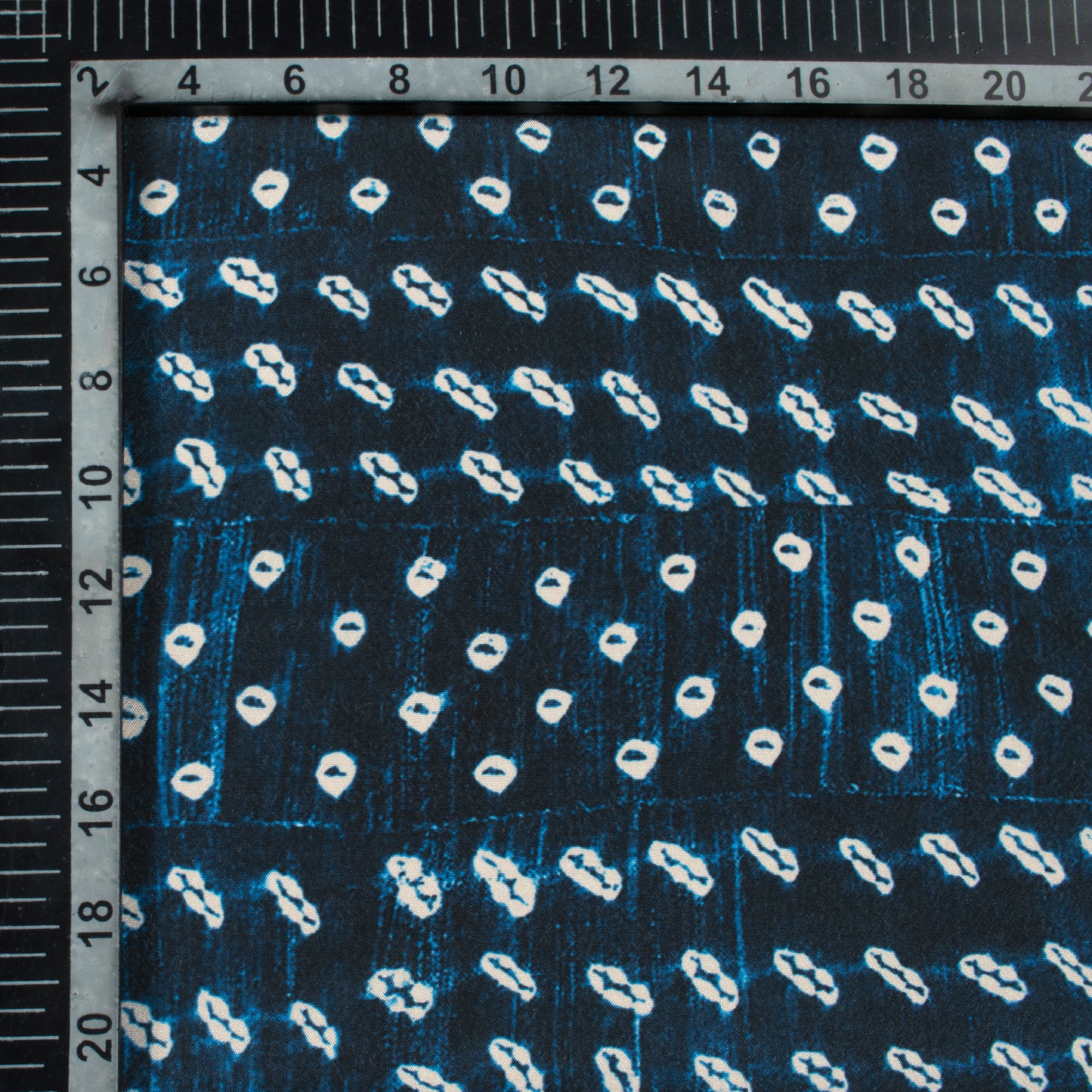 Navy Blue And White Bandhani Pattern Digital Print Crepe Silk Fabric