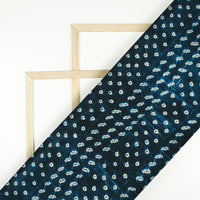 Navy Blue And White Bandhanii Pattern Digital Print Crepe Silk Fabric