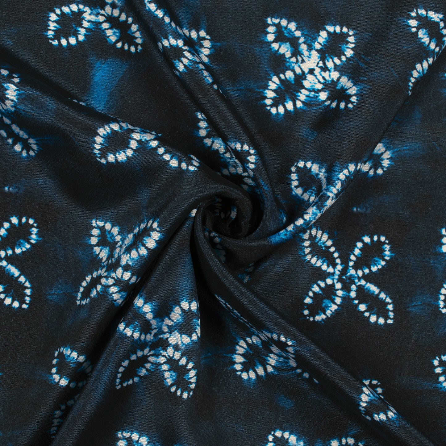 Navy Blue And White Floral Pattern Digital Print Crepe Silk Fabric