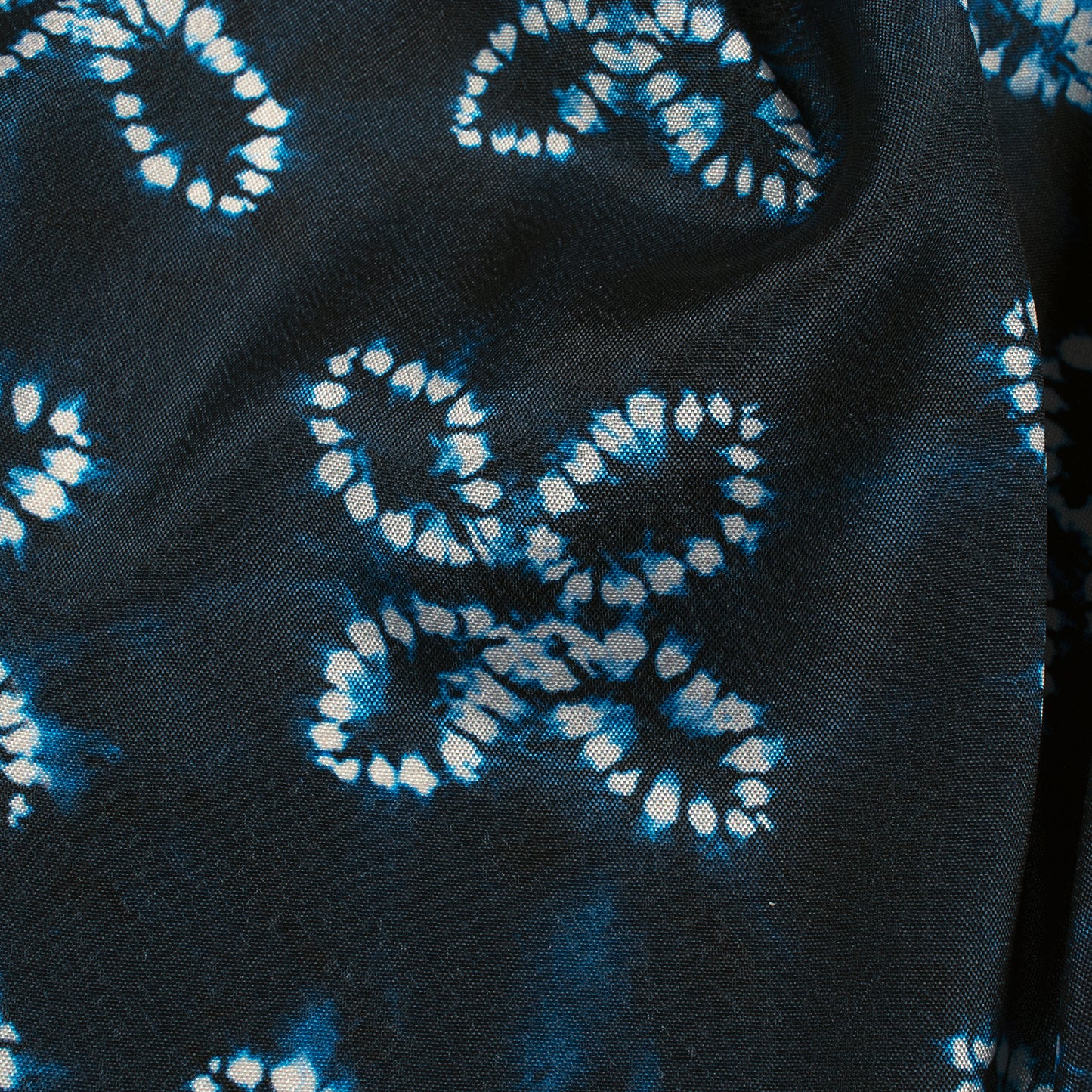 Navy Blue And White Floral Pattern Digital Print Crepe Silk Fabric