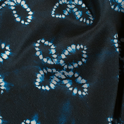 Navy Blue And White Floral Pattern Digital Print Crepe Silk Fabric