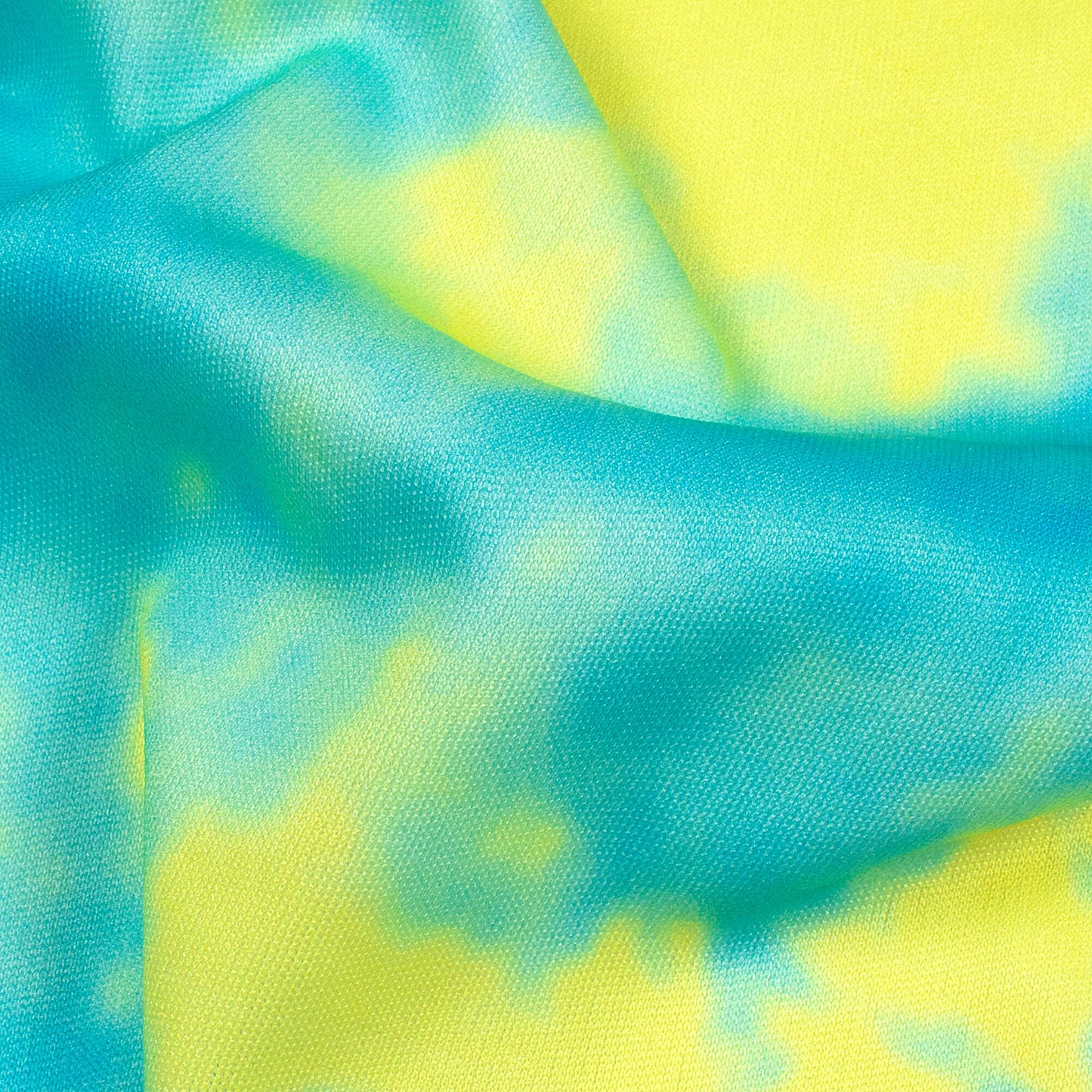 Lemon Yellow And Olympic Blue  Tie & Dye Pattern Digital Print Lycra Fabric (Width 58 Inches)