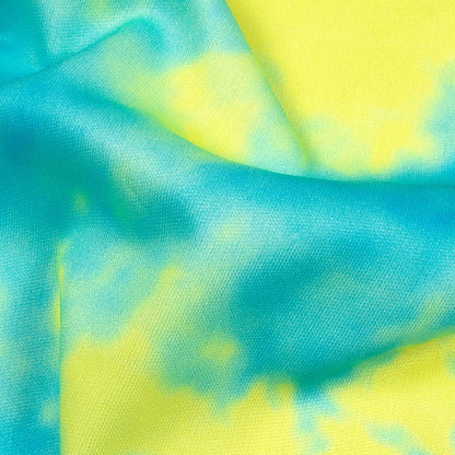 Lemon Yellow And Olympic Blue  Tye And Dye Pattern Digital Print Lycra Fabric (Width 58 Inches)