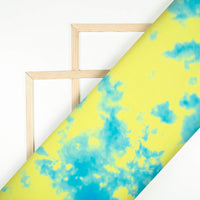 Lemon Yellow And Olympic Blue  Tye And Dye Pattern Digital Print Lycra Fabric (Width 58 Inches)