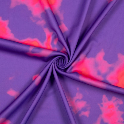 Purple And Carmine Red  Tye And Dye Pattern Digital Print Lycra Fabric (Width 58 Inches)