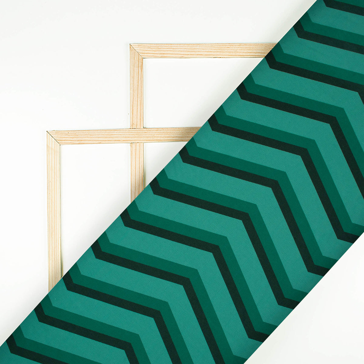 Pine Green And Black Chevron Pattern Digital Print Lycra Fabric (Width 58 Inches)