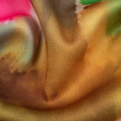 Punch Pink And Green Floral  Pattern Digital Print Lycra Fabric (Width 58 Inches)