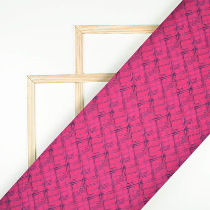 Punch Pink Brush Pattern Digital Print Lycra Fabric (Width 58 Inches)