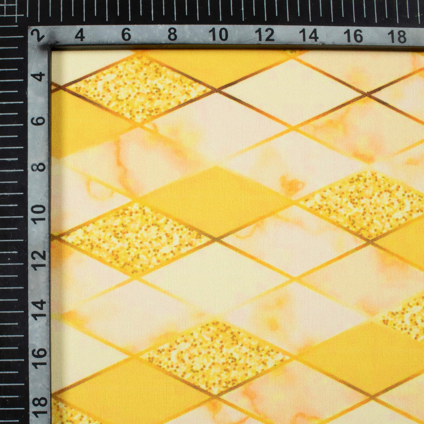 Bumblebee Yellow Geometric Pattern Digital Print Lycra Fabric (Width 58 Inches)