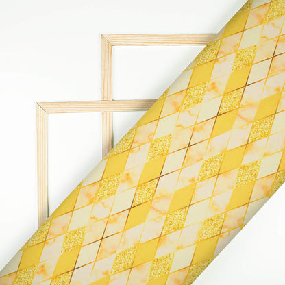 Bumblebee Yellow Geometric Pattern Digital Print Lycra Fabric (Width 58 Inches)