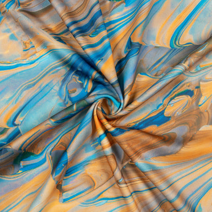 Olympic Blue And Orange Abstract Pattern Digital Print Lycra Fabric (Width 58 Inches)