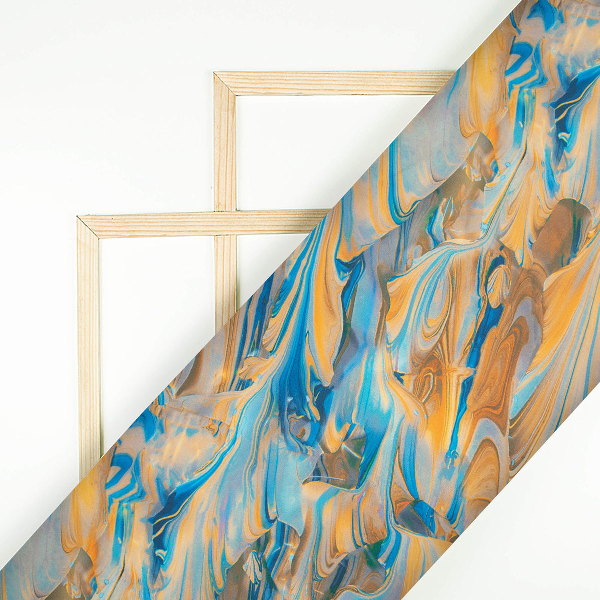 Olympic Blue And Orange Abstract Pattern Digital Print Lycra Fabric (Width 58 Inches)