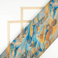 Olympic Blue And Orange Abstract Pattern Digital Print Lycra Fabric (Width 58 Inches)