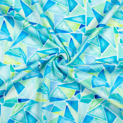 Carolina Blue And Pale Green Geometric Pattern Digital Print Lycra Fabric (Width 58 Inches)