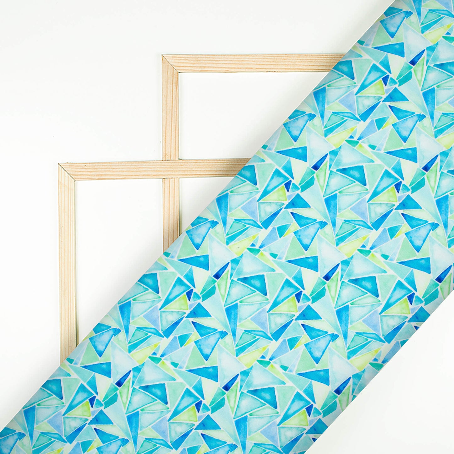 Carolina Blue And Pale Green Geometric Pattern Digital Print Lycra Fabric (Width 58 Inches)
