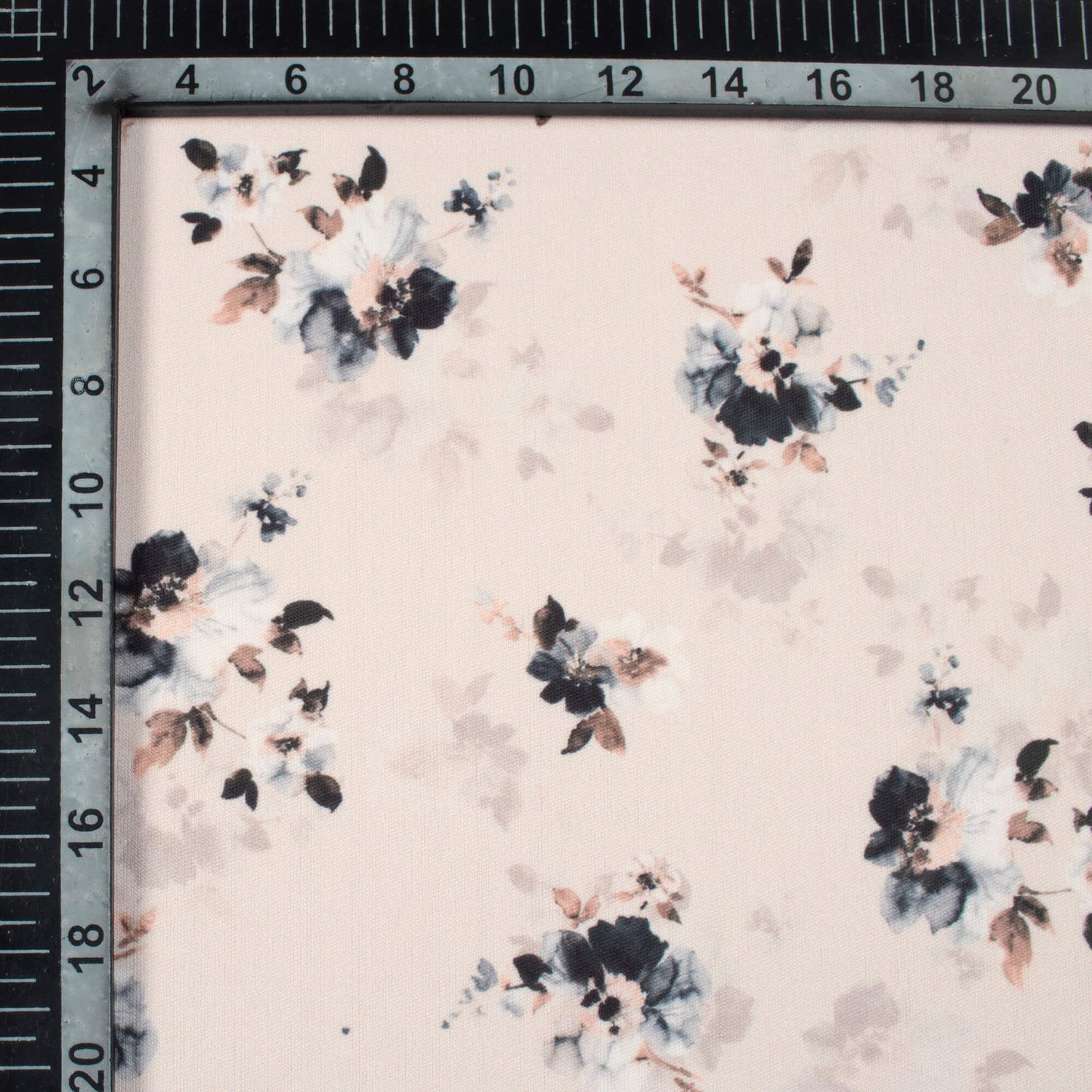 Linen Beige And Black Floral Pattern Digital Print Lycra Fabric (Width 58 Inches)