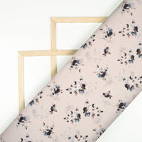 Linen Beige And Black Floral Pattern Digital Print Lycra Fabric (Width 58 Inches)