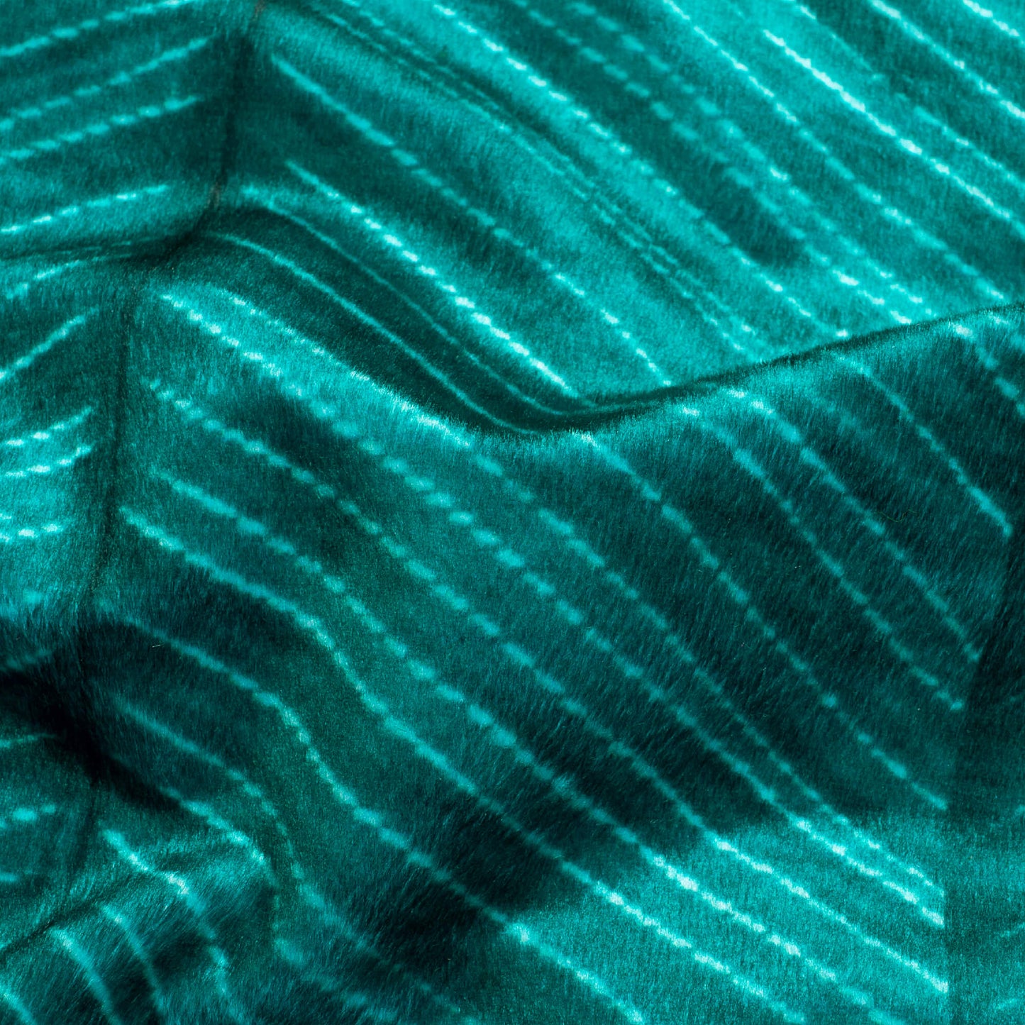 Deep Sea Green Chevron Pattern Digital Print Velvet Fabric (Width 54 Inches)