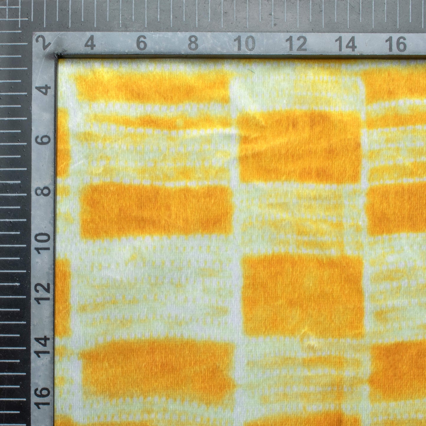Amber Yellow And White Checks Pattern Digital Print Velvet Fabric (Width 54 Inches)