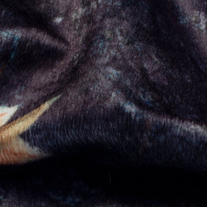 Dark Grey And Peach Floral Pattern Digital Print Velvet Fabric (Width 58 Inches)