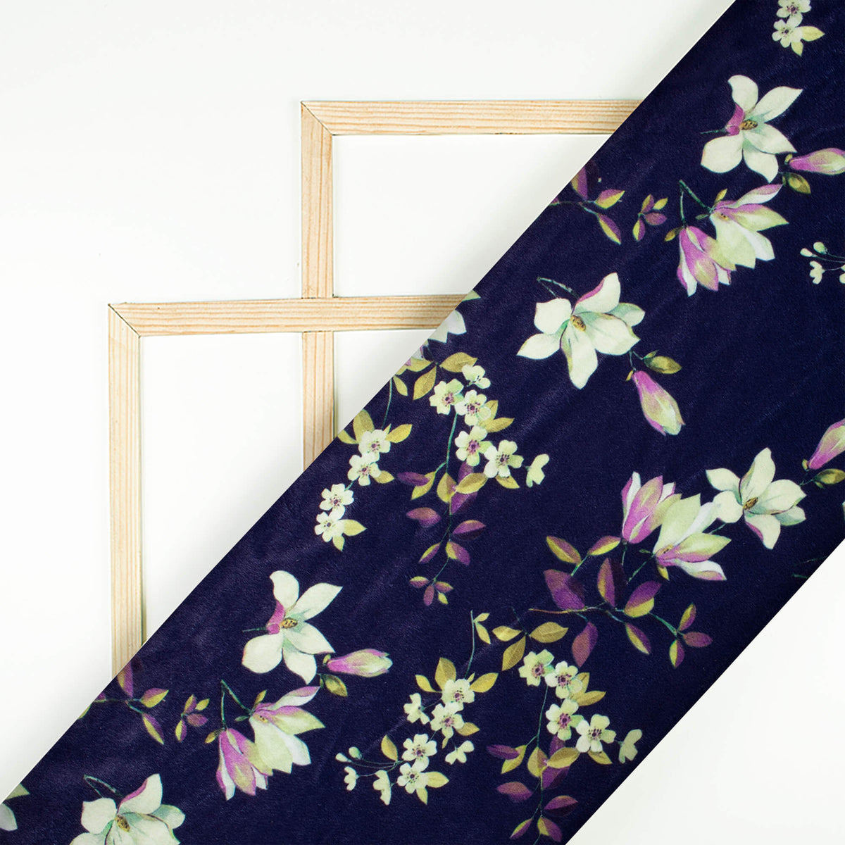 Deep Violet Purple And Cream Floral Pattern Digital Print Velvet Fabric (Width 58 Inches)